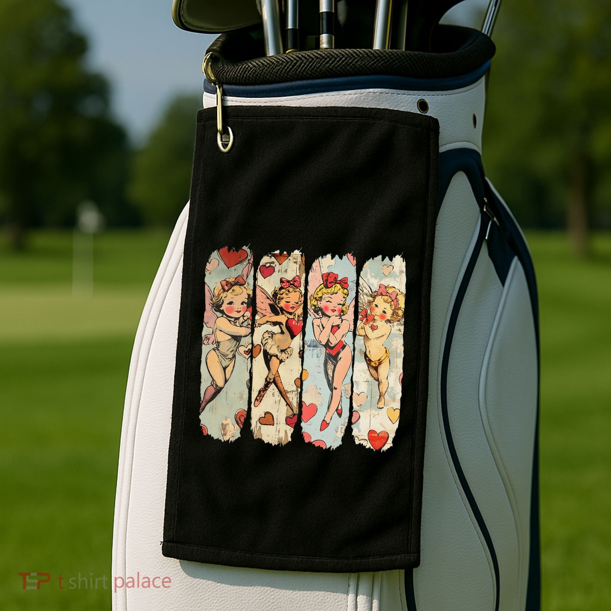 Cupid Blowing Bubble Heart Sunglasses Valentines Day Golf Towel