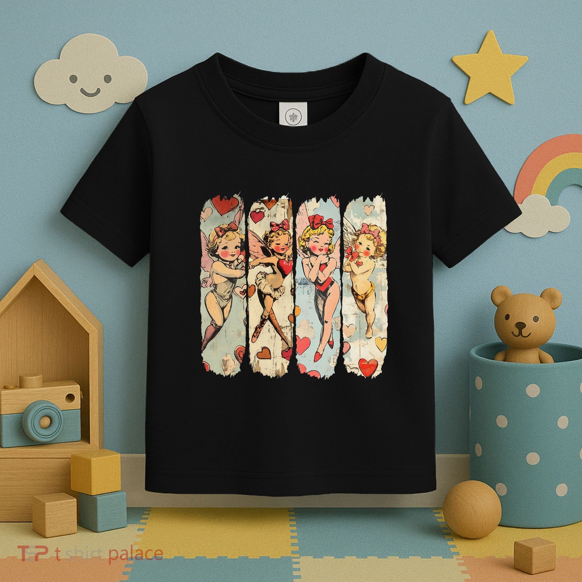 Cupid Blowing Bubble Heart Sunglasses Valentines Day Toddler T-Shirt