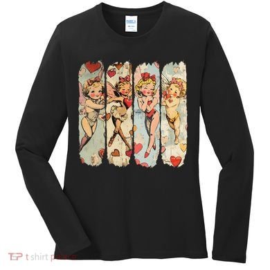 Cupid Blowing Bubble Heart Sunglasses Valentines Day Women's Long Sleeve Shirt