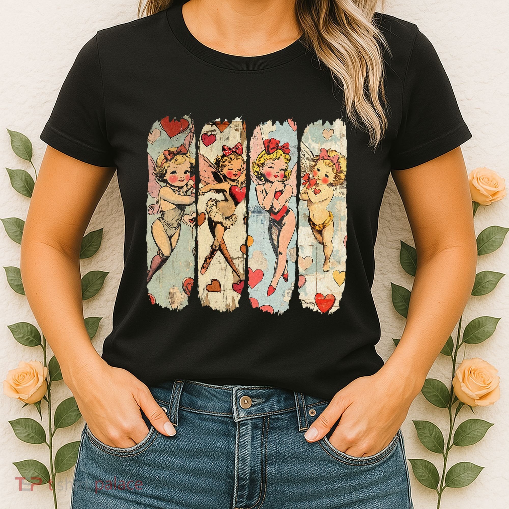 Cupid Blowing Bubble Heart Sunglasses Valentines Day Women's T-Shirt