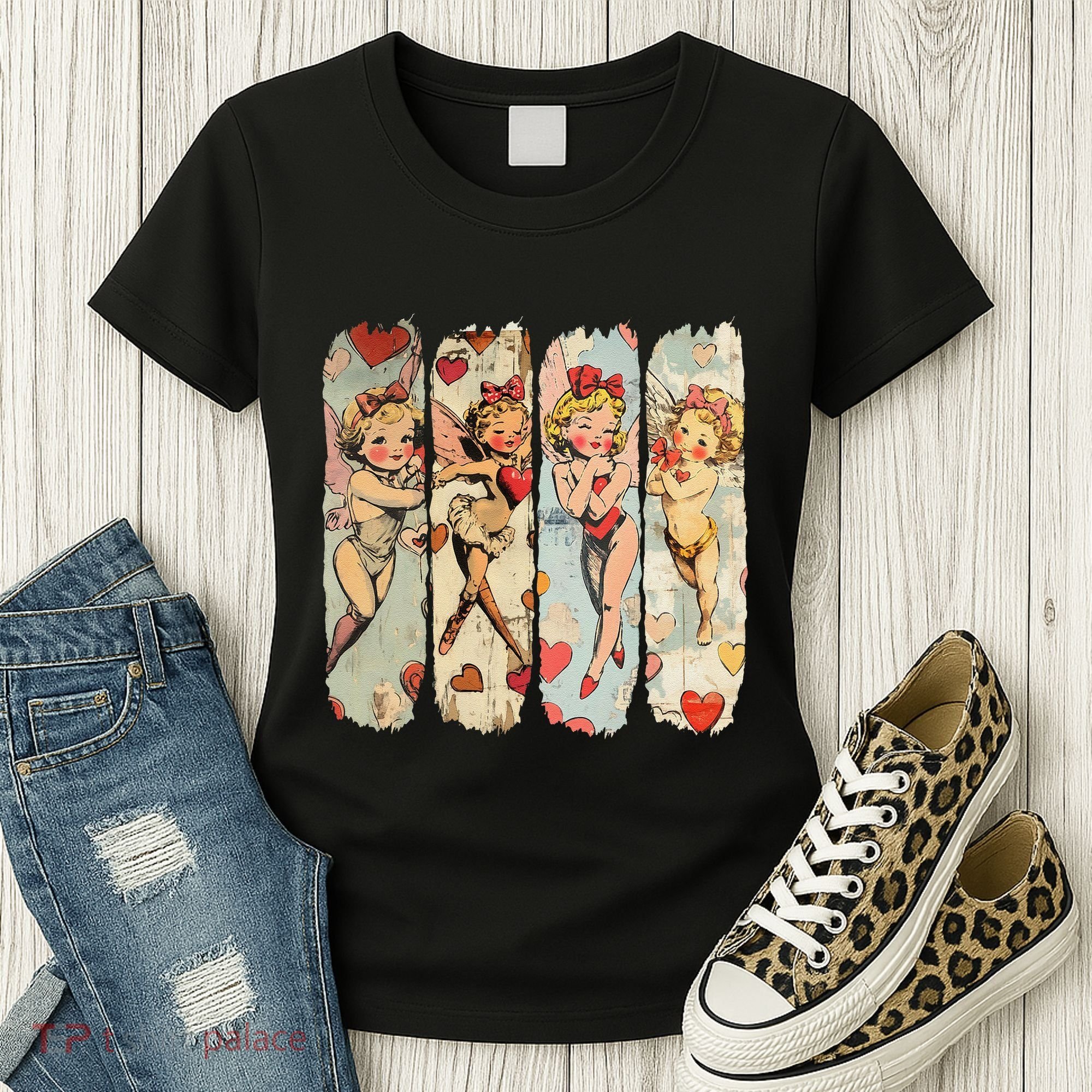 Cupid Blowing Bubble Heart Sunglasses Valentines Day Women's T-Shirt