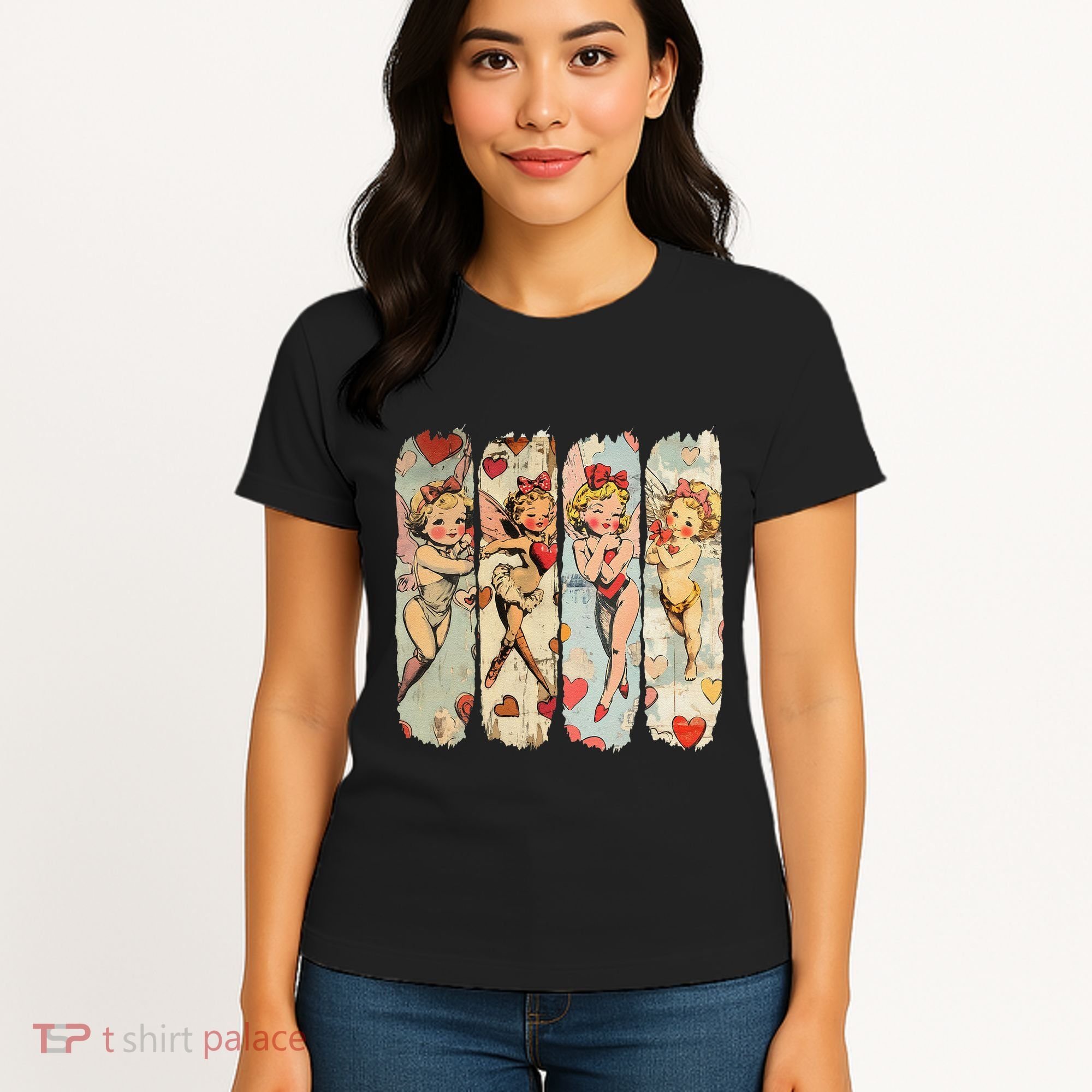 Cupid Blowing Bubble Heart Sunglasses Valentines Day Women's T-Shirt