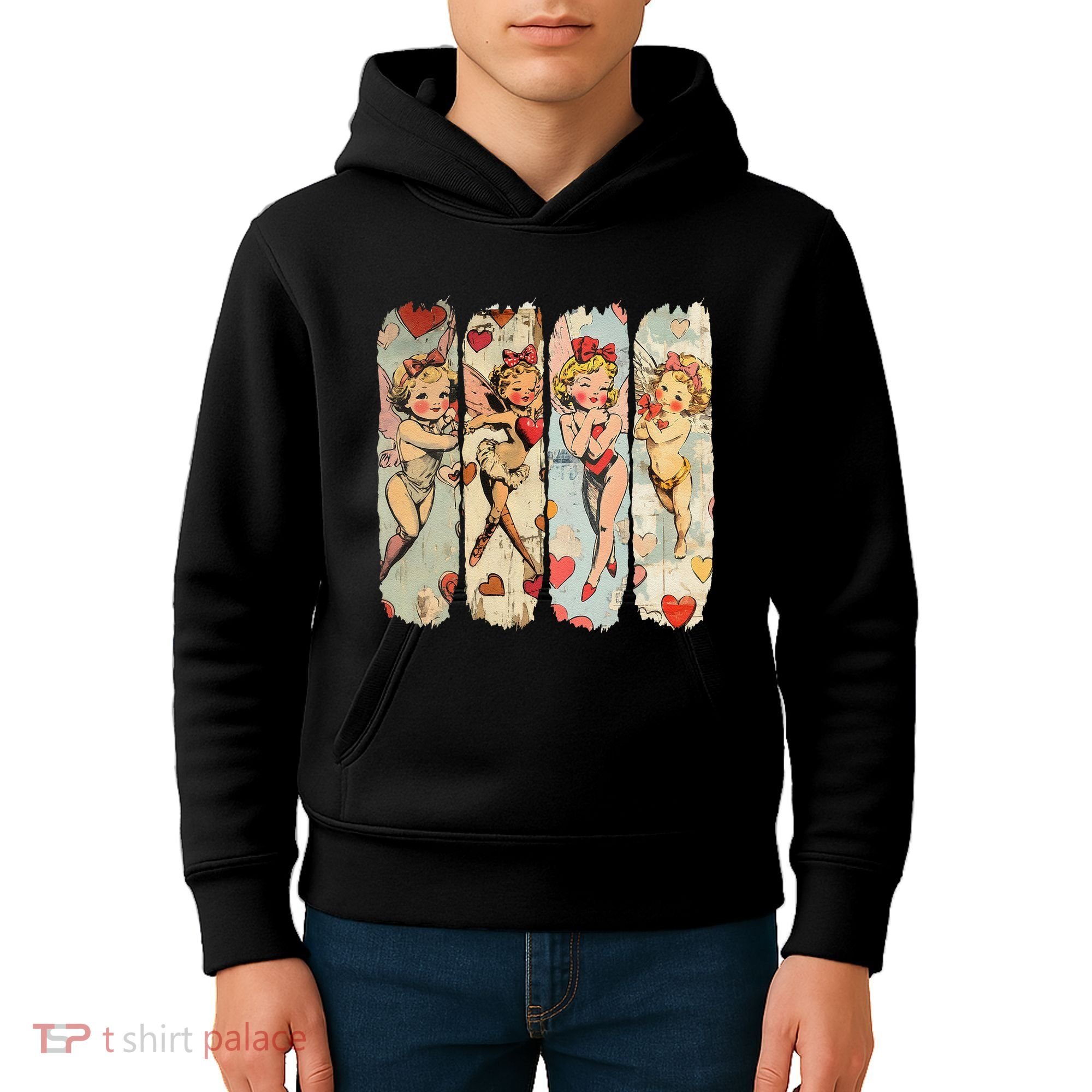 Cupid Blowing Bubble Heart Sunglasses Valentines Day Kids Hoodie