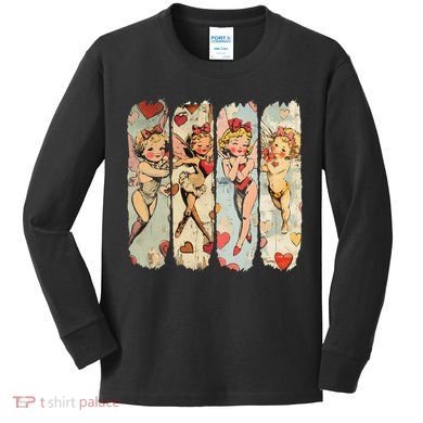 Cupid Blowing Bubble Heart Sunglasses Valentines Day Kids Long Sleeve Shirt