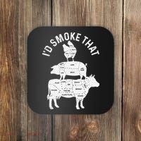 Chef Butcher BBQ Id Smoke That Pork Beef Funny Fathers Day Coaster thumb 0
