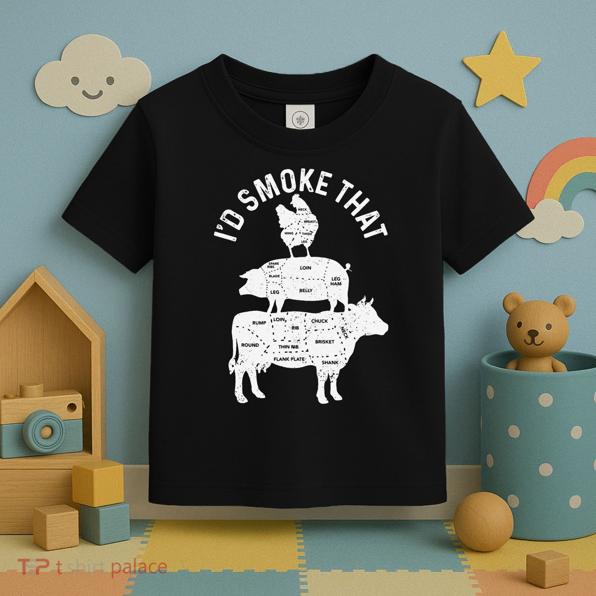 Chef Butcher BBQ Id Smoke That Pork Beef Funny Fathers Day Toddler T-Shirt