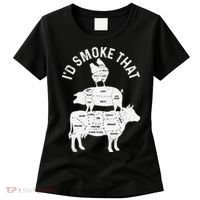 Chef Butcher BBQ Id Smoke That Pork Beef Funny Fathers Day Women's T-Shirt thumb 0