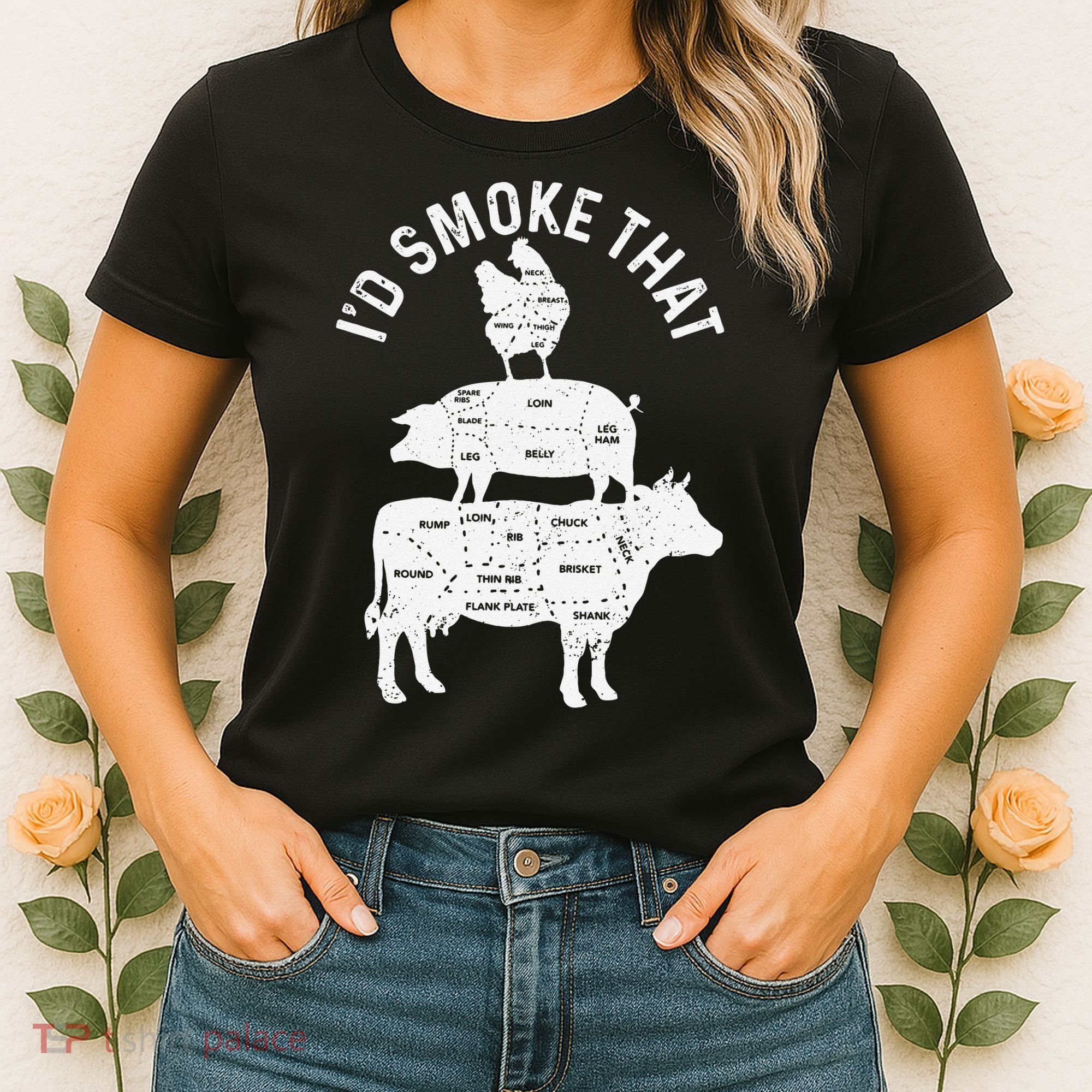 Chef Butcher BBQ Id Smoke That Pork Beef Funny Fathers Day Women's T-Shirt