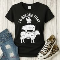 Chef Butcher BBQ Id Smoke That Pork Beef Funny Fathers Day Women's T-Shirt thumb 3