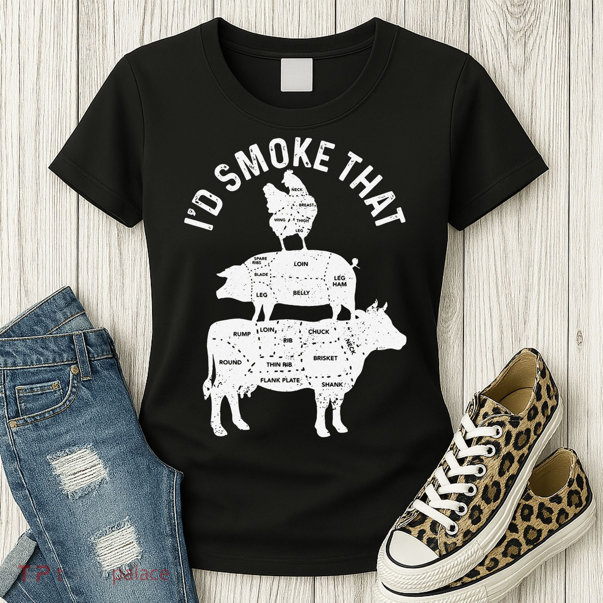 Chef Butcher BBQ Id Smoke That Pork Beef Funny Fathers Day Women's T-Shirt