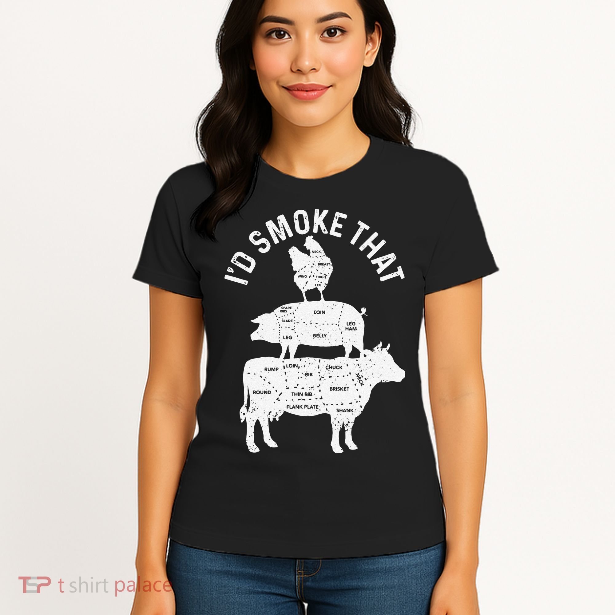 Chef Butcher BBQ Id Smoke That Pork Beef Funny Fathers Day Women's T-Shirt