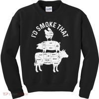 Chef Butcher BBQ Id Smoke That Pork Beef Funny Fathers Day Kids Sweatshirt thumb 0