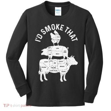 Chef Butcher BBQ Id Smoke That Pork Beef Funny Fathers Day Kids Long Sleeve Shirt