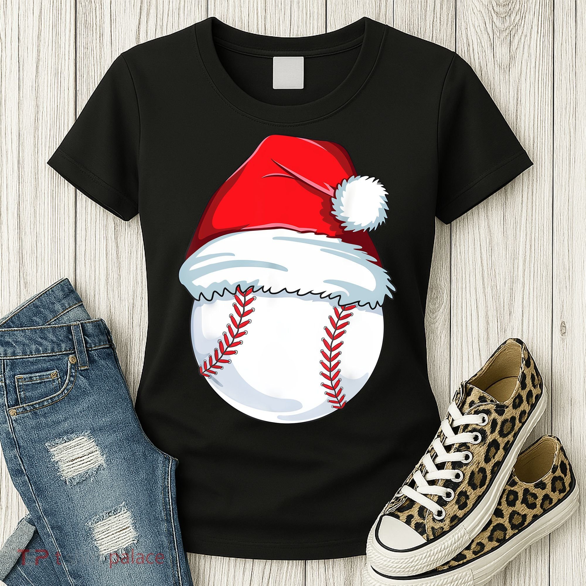 Christmas Baseball Ball Santa Pajama Women's T-Shirt