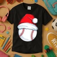 Christmas Baseball Ball Santa Pajama Kids T-Shirt thumb 3