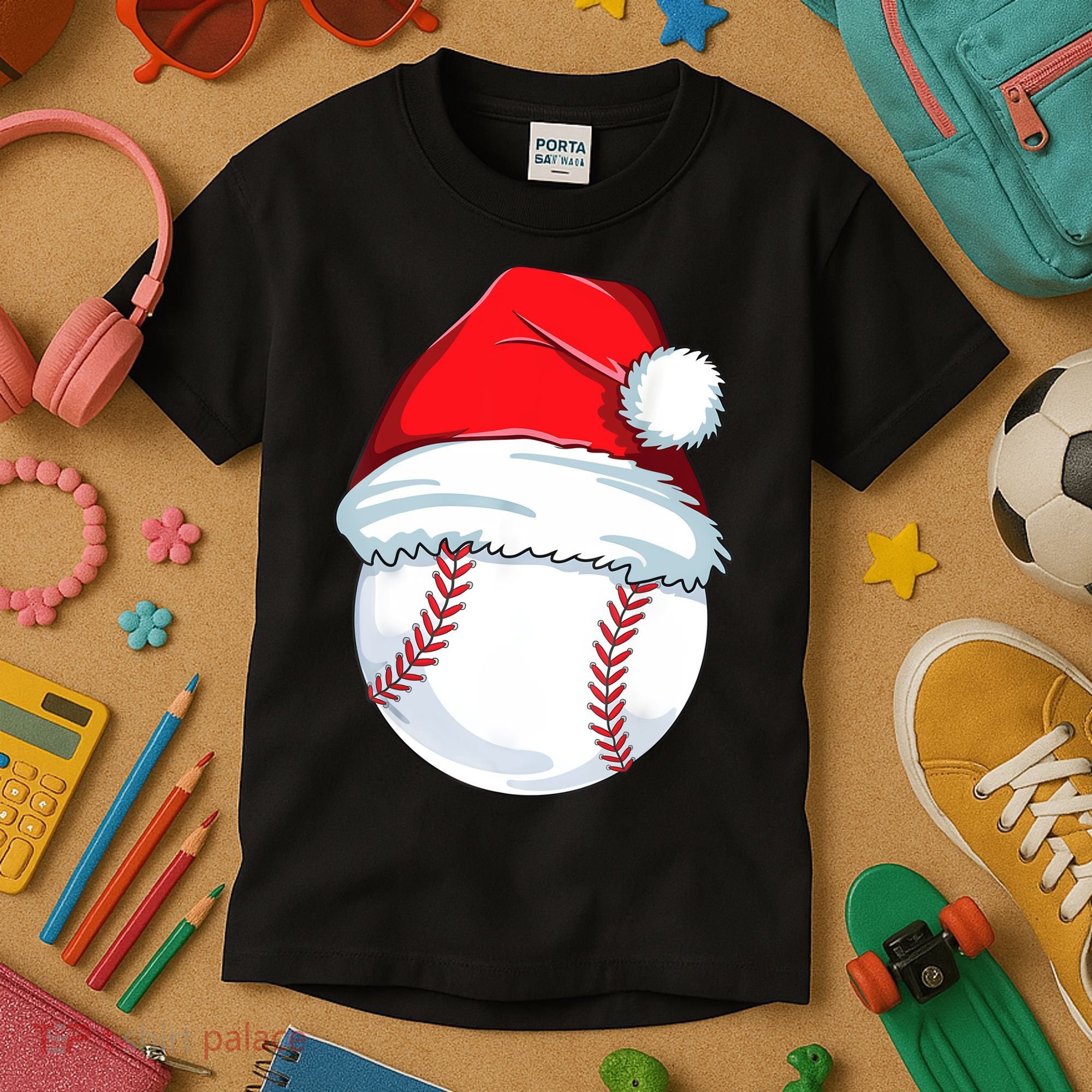 Christmas Baseball Ball Santa Pajama Kids T-Shirt