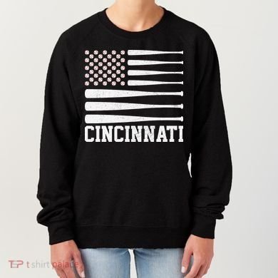 Cincinnati Baseball Bat American Flag Women's Sweatshirt