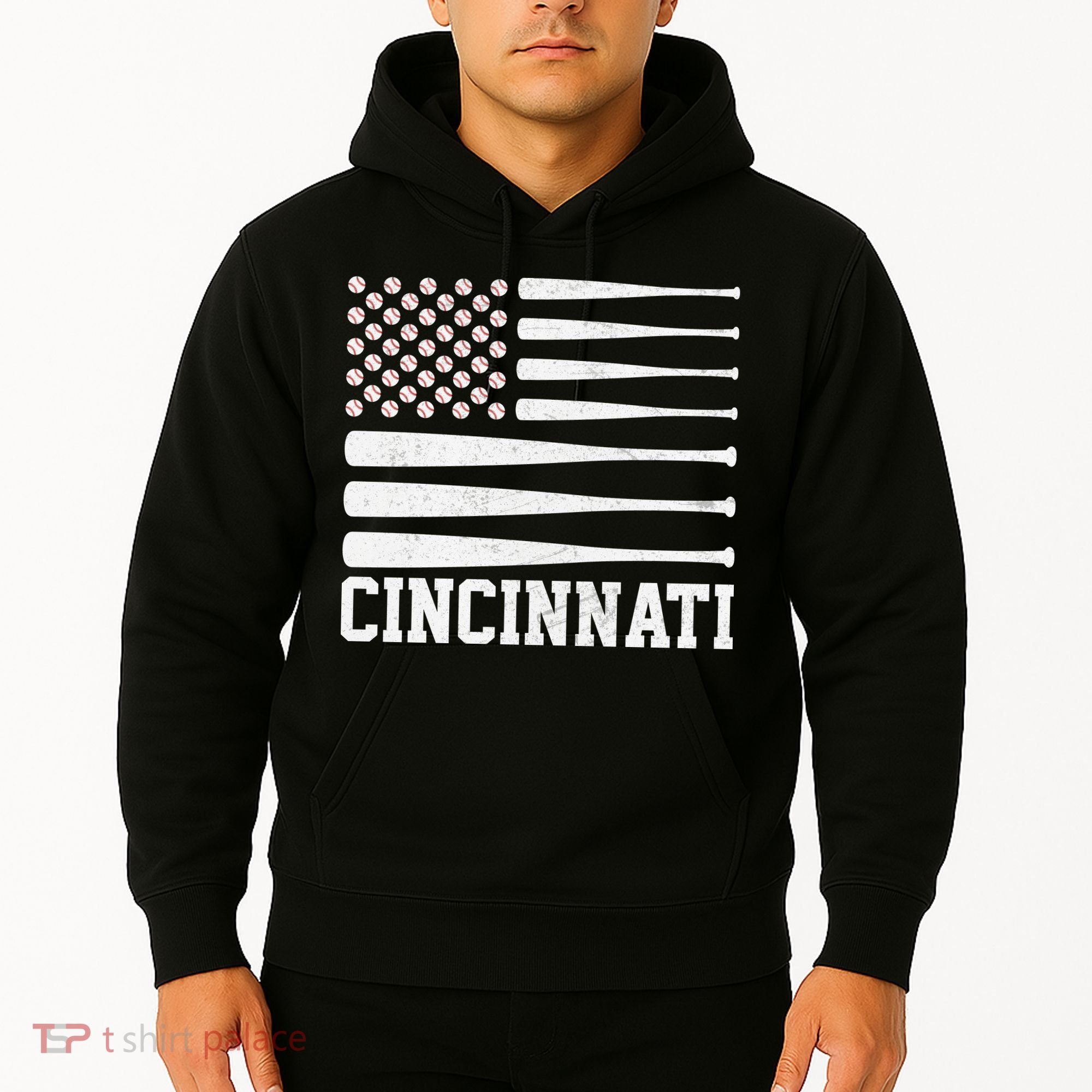 Cincinnati Baseball Bat American Flag Hoodie