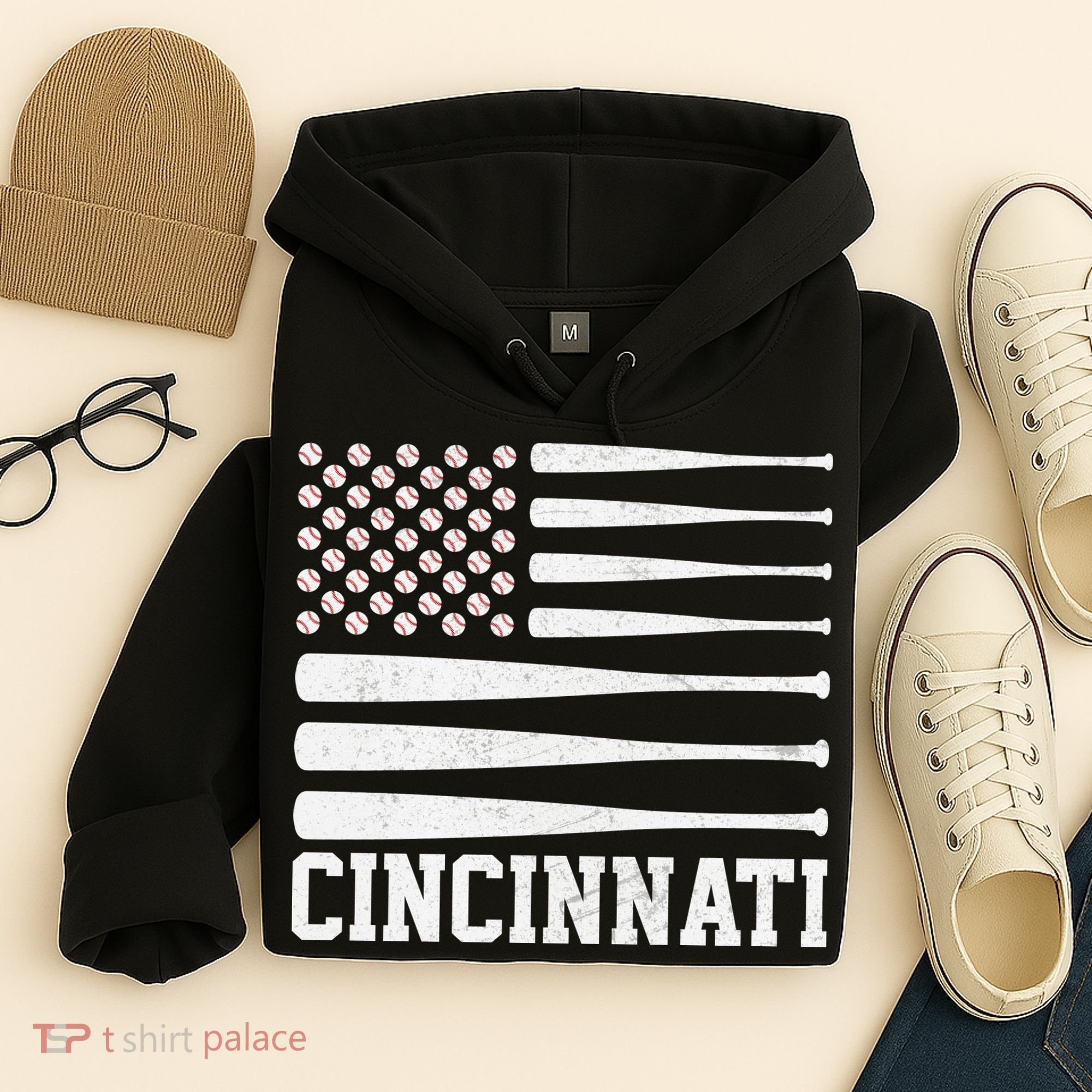 Cincinnati Baseball Bat American Flag Hoodie
