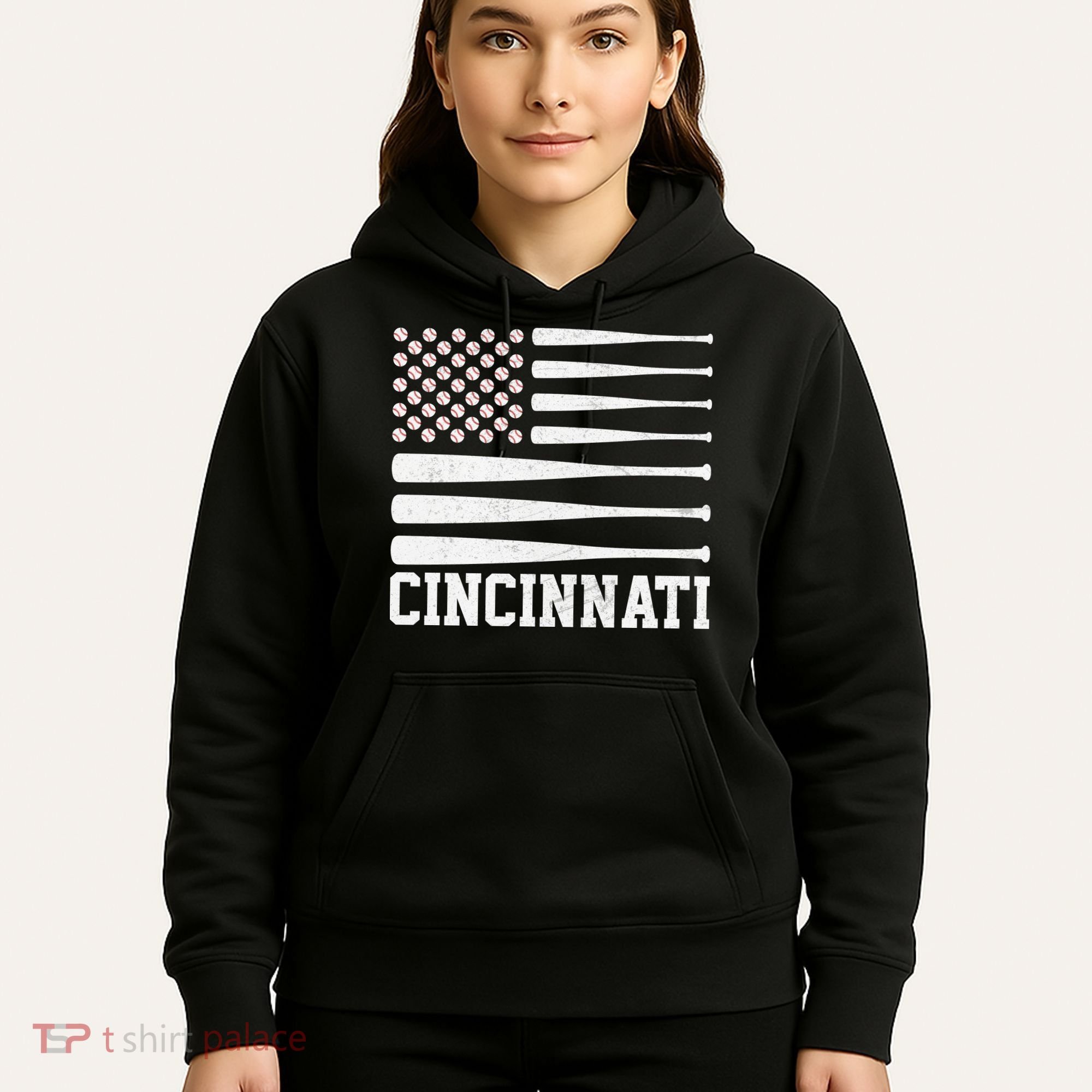 Cincinnati Baseball Bat American Flag Hoodie