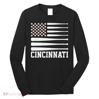 Cincinnati Baseball Bat American Flag Long Sleeve Shirt