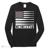 Cincinnati Baseball Bat American Flag Long Sleeve Shirt thumb 0