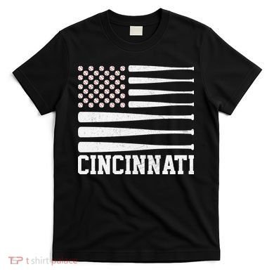 Cincinnati Baseball Bat American Flag T-Shirt