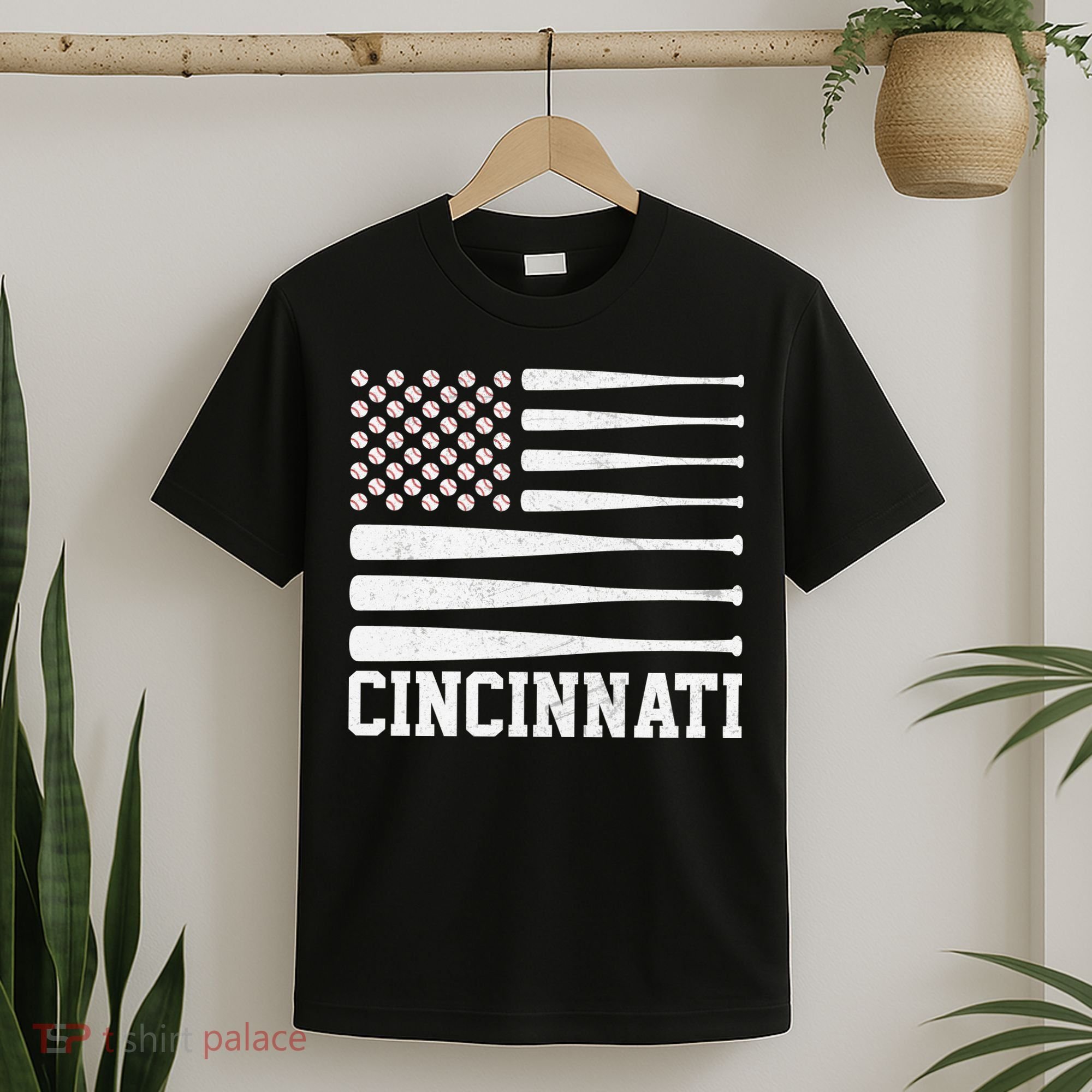 Cincinnati Baseball Bat American Flag T-Shirt