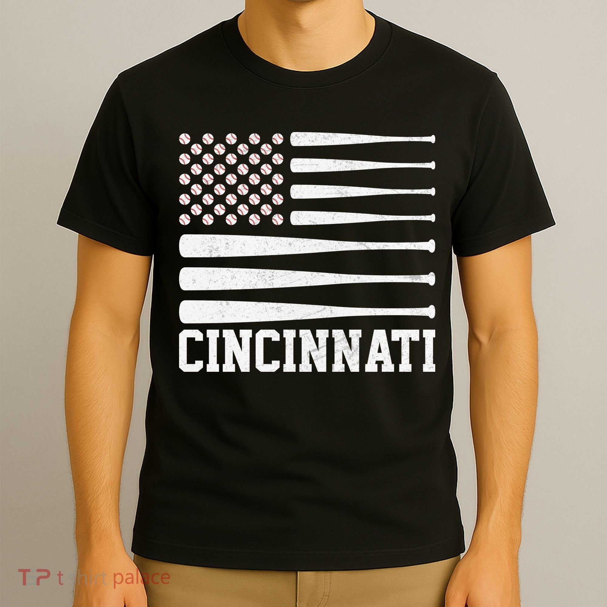 Cincinnati Baseball Bat American Flag T-Shirt