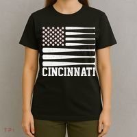 Cincinnati Baseball Bat American Flag T-Shirt thumb 4