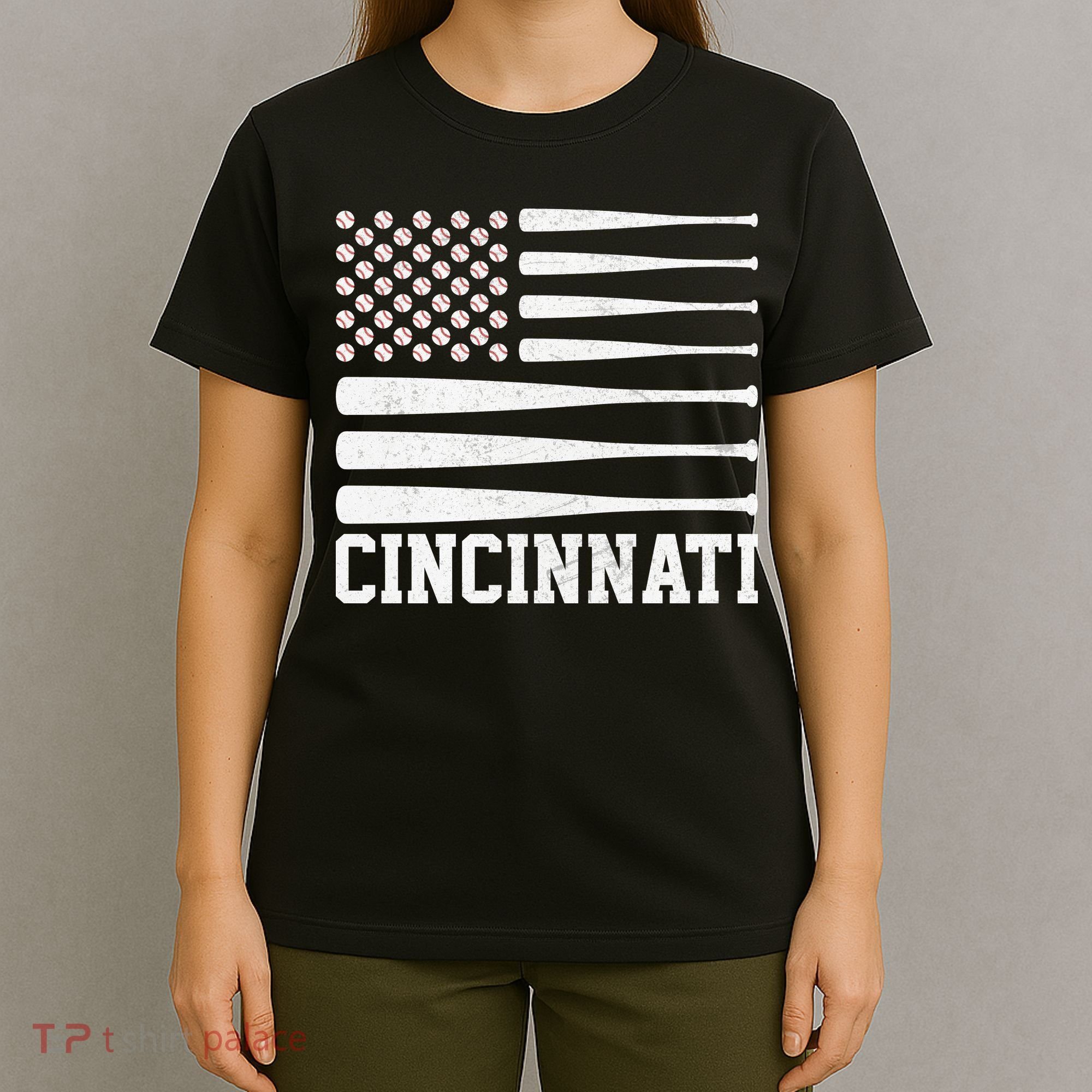 Cincinnati Baseball Bat American Flag T-Shirt