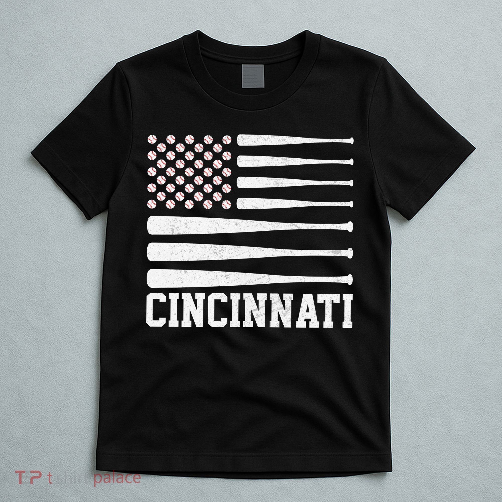 Cincinnati Baseball Bat American Flag T-Shirt