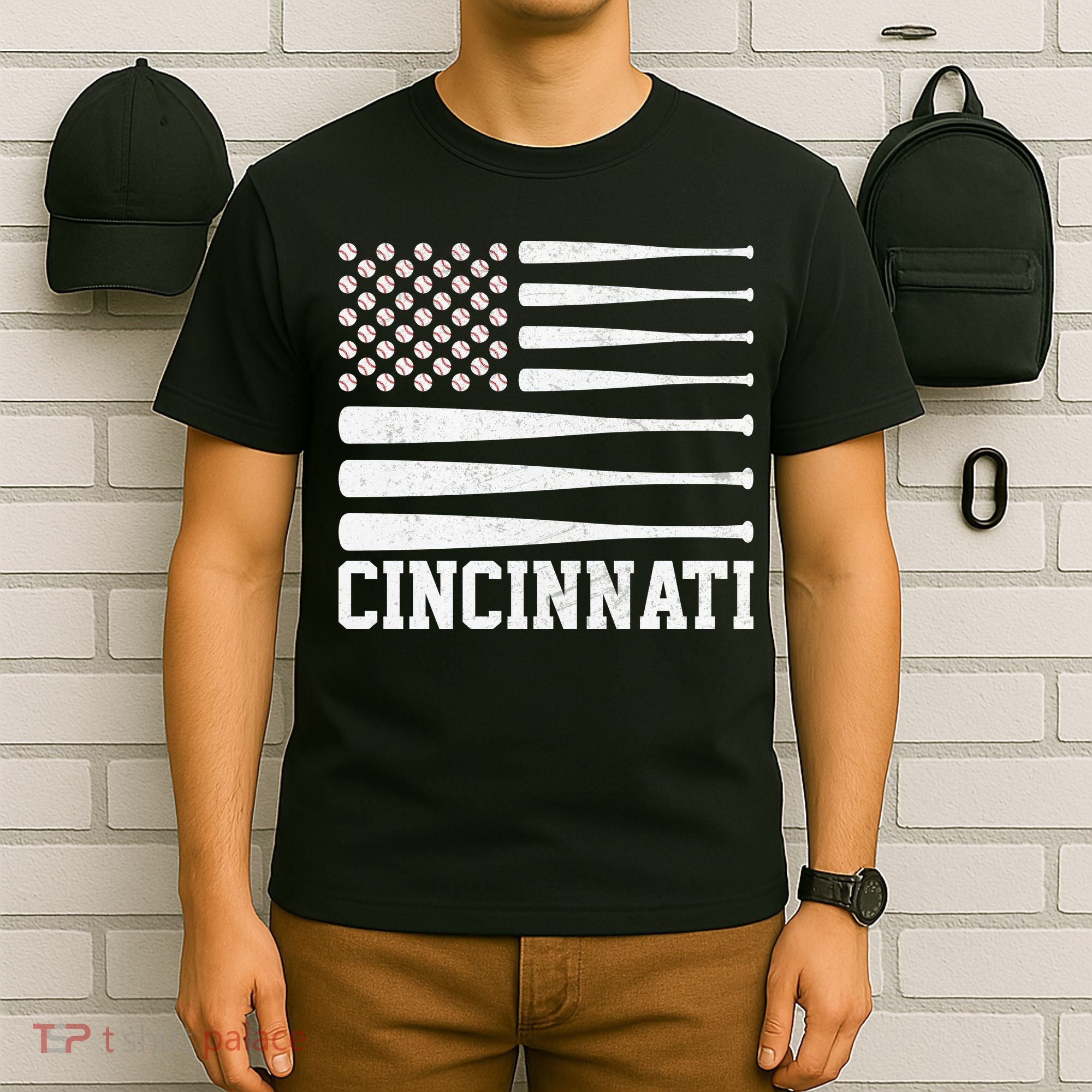 Cincinnati Baseball Bat American Flag T-Shirt