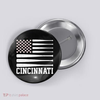 Cincinnati Baseball Bat American Flag Button