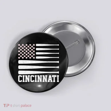 Cincinnati Baseball Bat American Flag Button