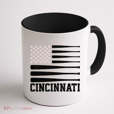 Cincinnati Baseball Bat American Flag Coffee Mug back