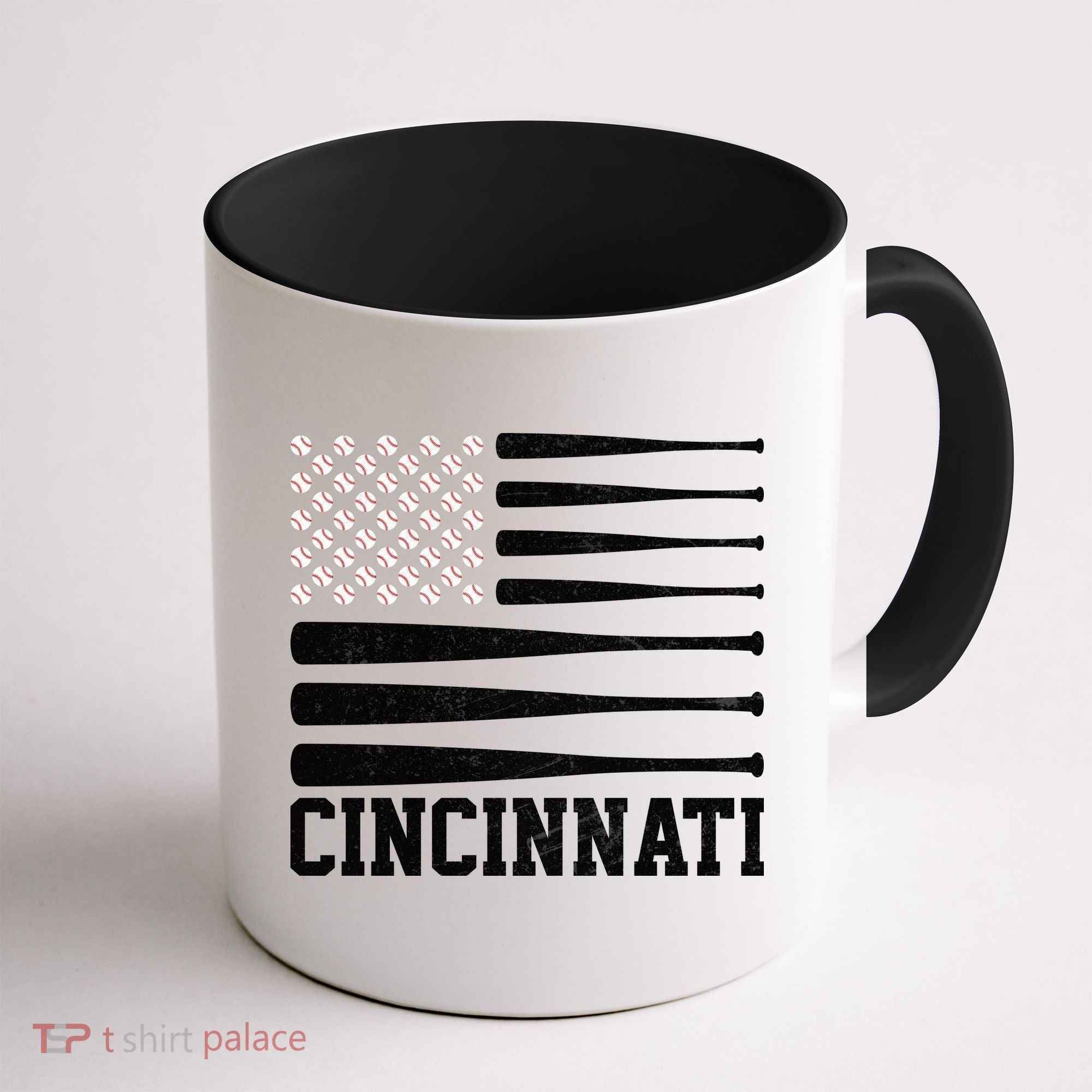 Cincinnati Baseball Bat American Flag Coffee Mug