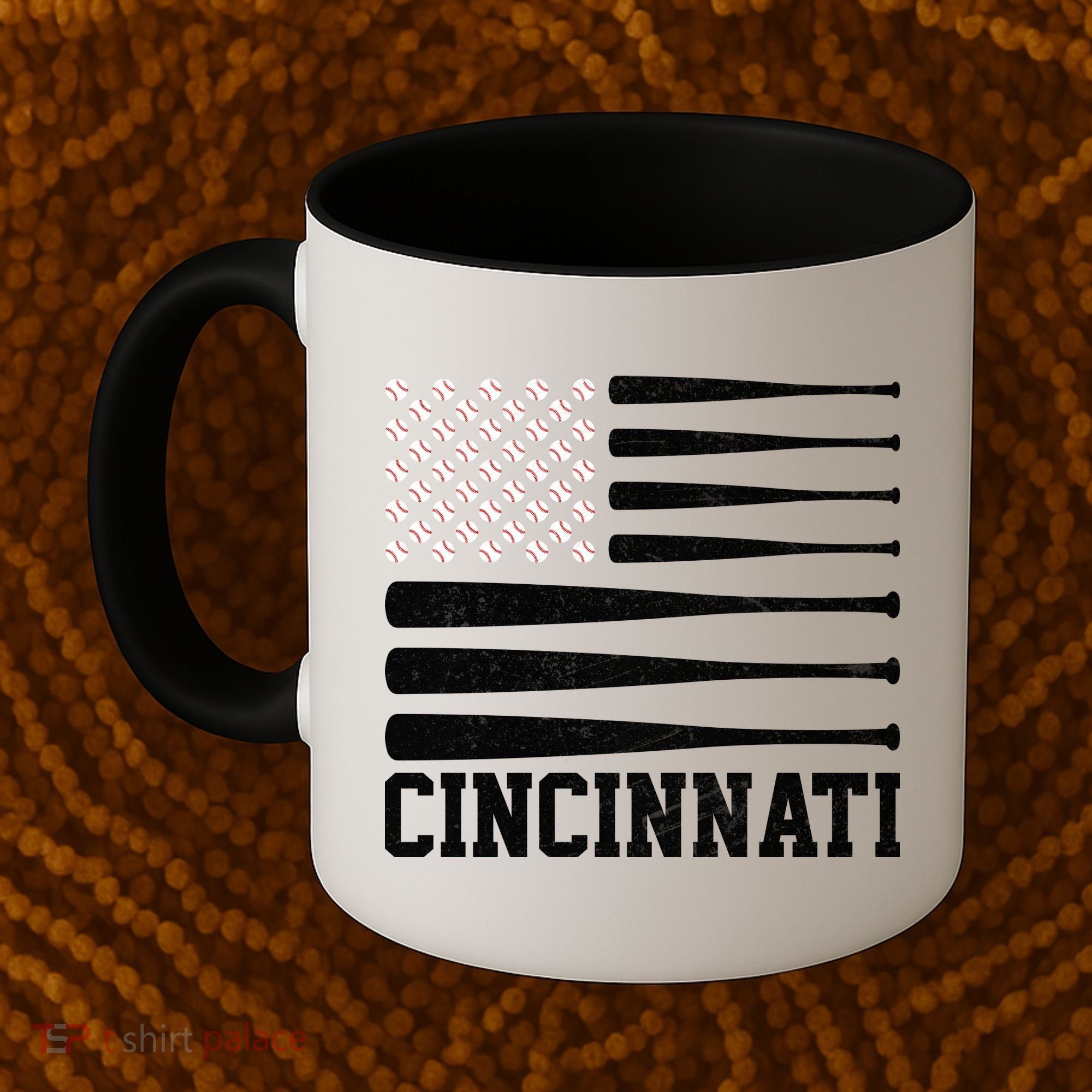 Cincinnati Baseball Bat American Flag Coffee Mug