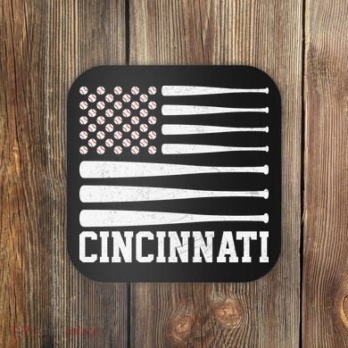 Cincinnati Baseball Bat American Flag Coaster