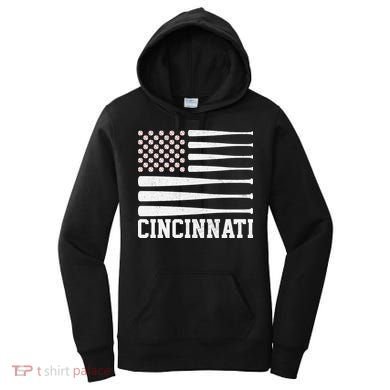 Cincinnati Baseball Bat American Flag Women's Hoodie