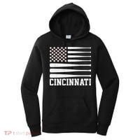 Cincinnati Baseball Bat American Flag Women's Hoodie thumb 0
