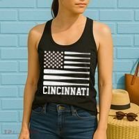 Cincinnati Baseball Bat American Flag Women's Tank Top thumb 2