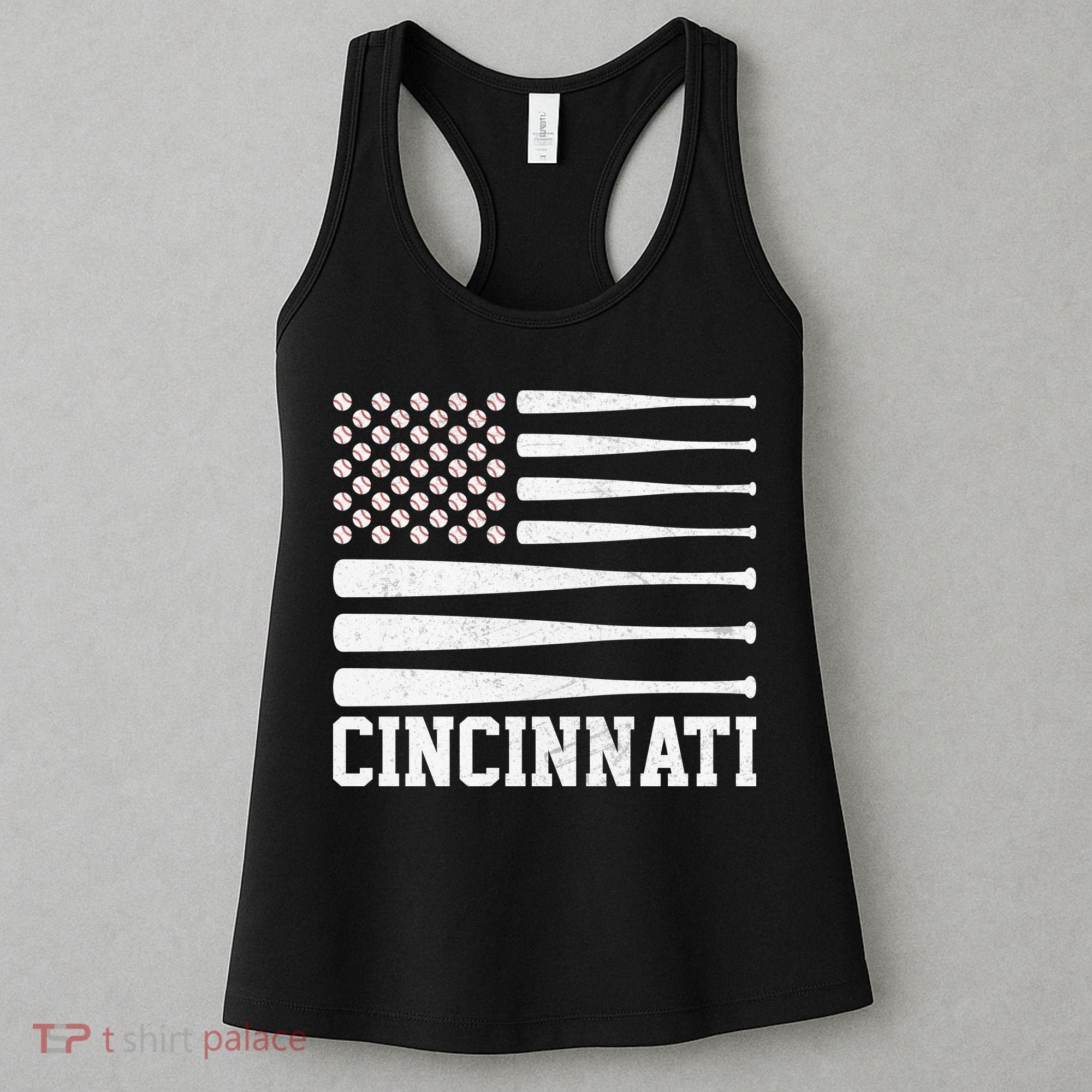 Cincinnati Baseball Bat American Flag Women's Tank Top