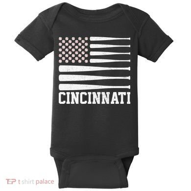 Cincinnati Baseball Bat American Flag Baby Bodysuit