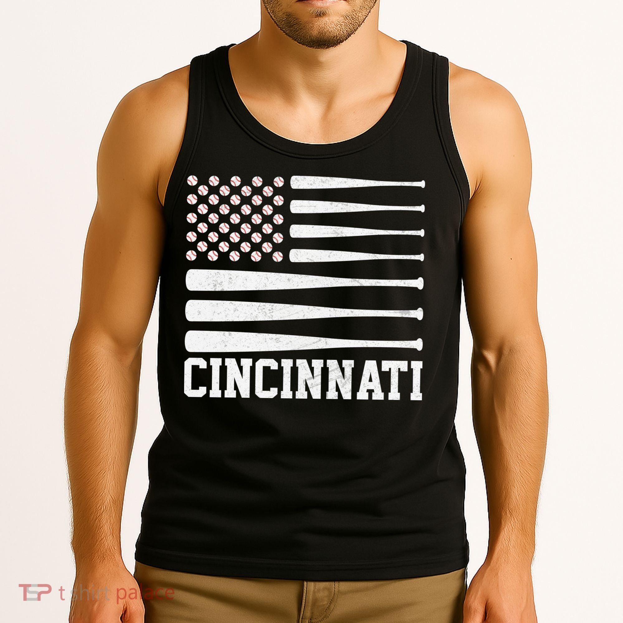 Cincinnati Baseball Bat American Flag Tank Top