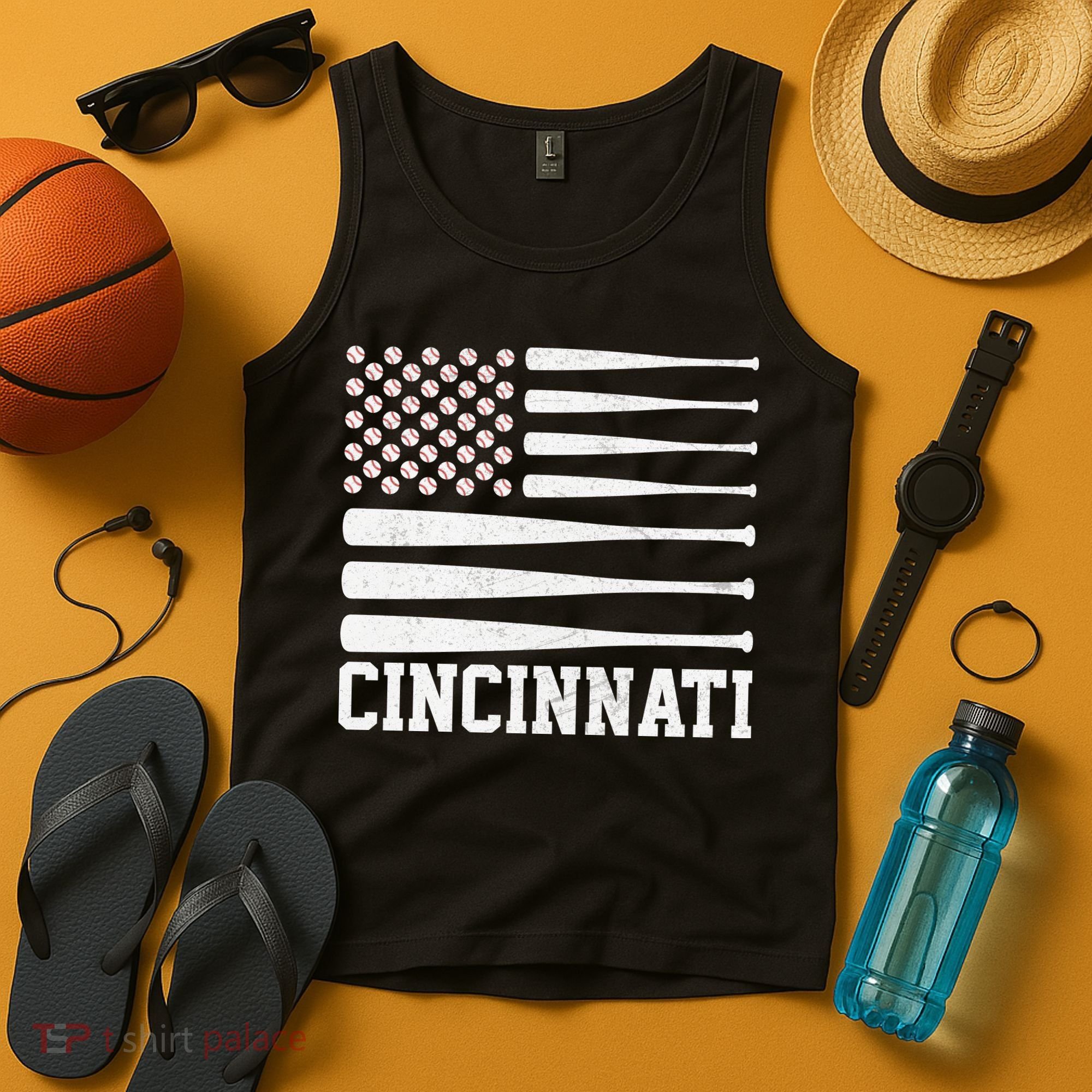 Cincinnati Baseball Bat American Flag Tank Top