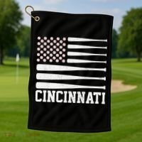 Cincinnati Baseball Bat American Flag Golf Towel thumb 1