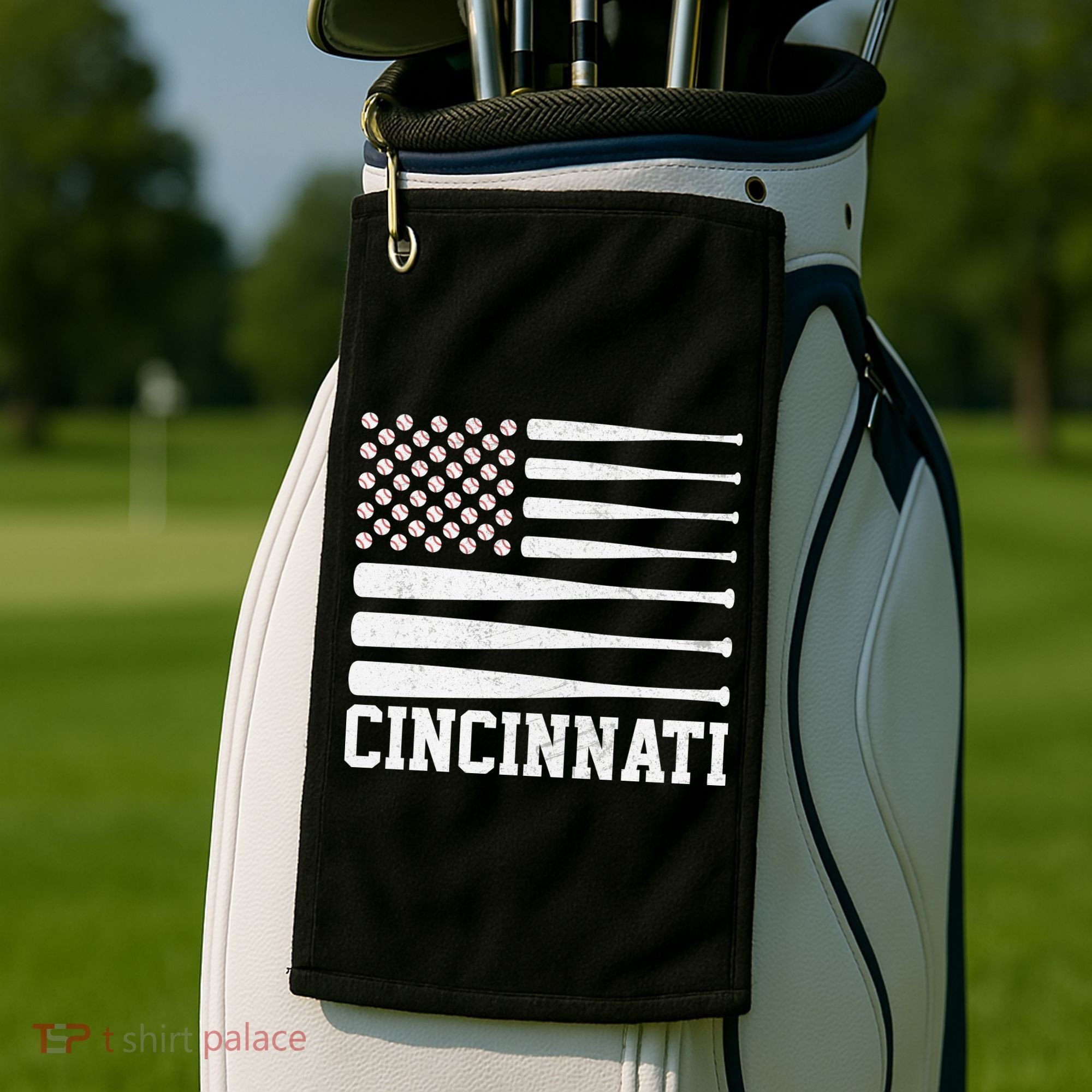 Cincinnati Baseball Bat American Flag Golf Towel