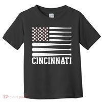 Cincinnati Baseball Bat American Flag Toddler T-Shirt thumb 0