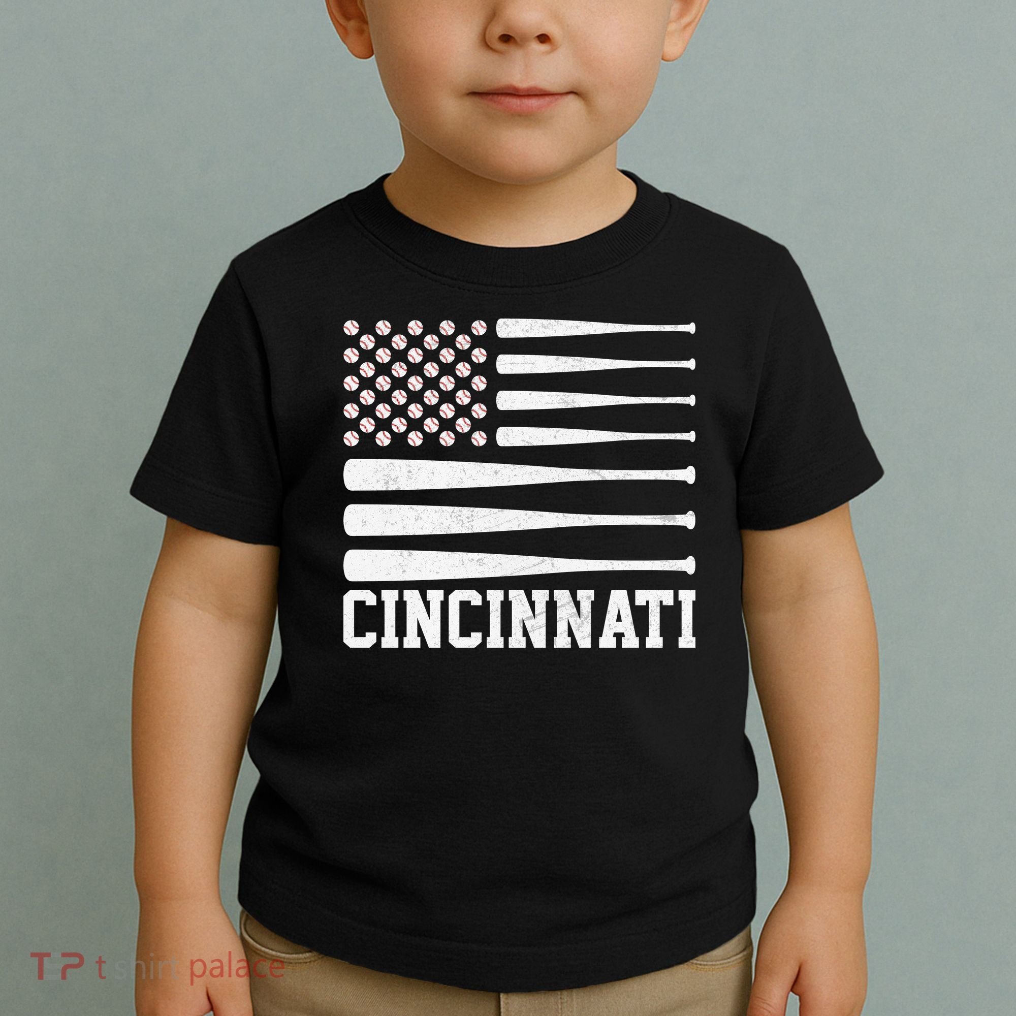 Cincinnati Baseball Bat American Flag Toddler T-Shirt